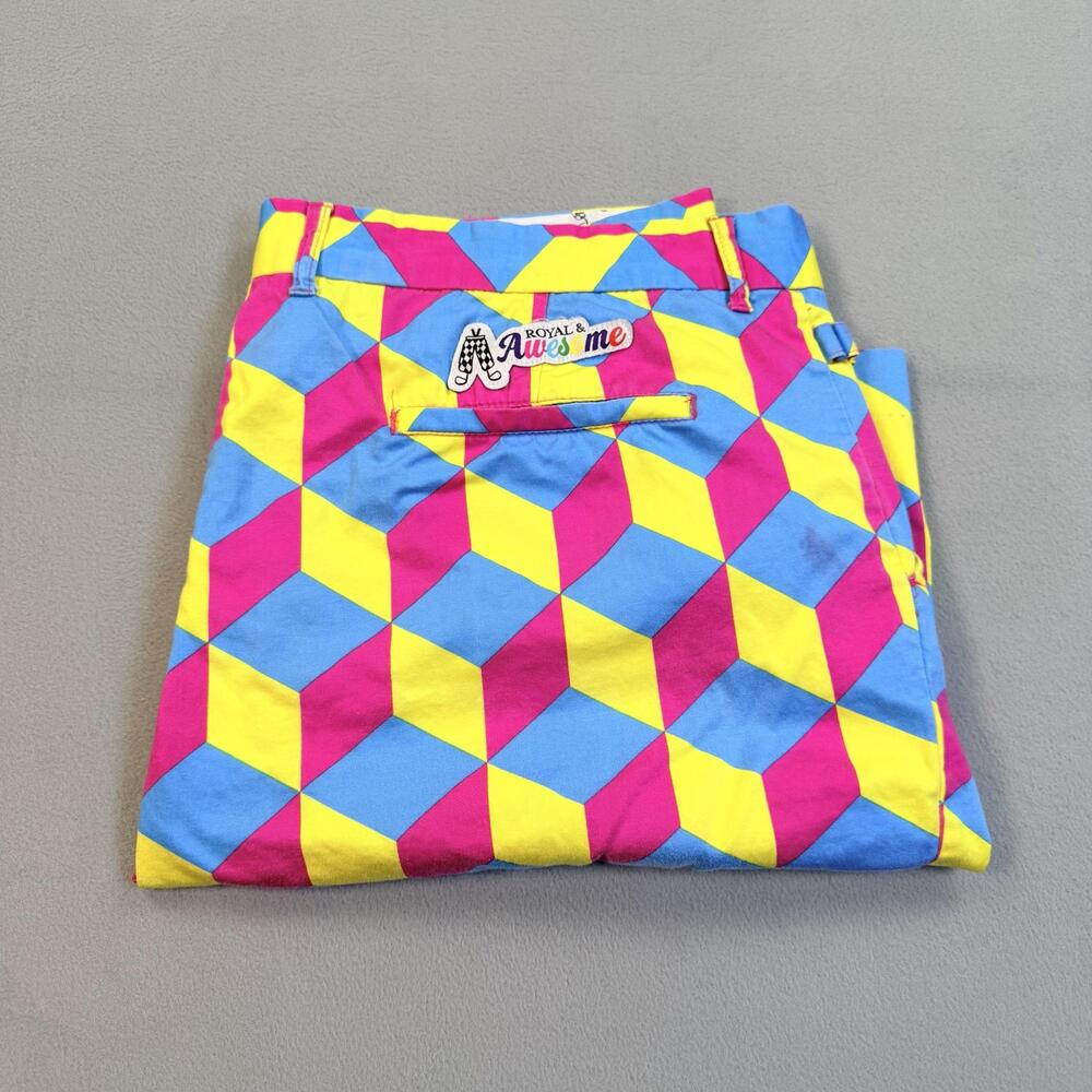 Royal & Awesome Shorts Mens 44 Multicolor Geometric Golf Chino Stretch Fun